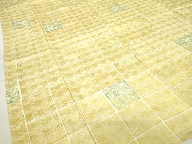 平和屋着物▽上質な小紋　単衣　市松花文　金糸　三越扱い　正絹　逸品　DABE4461az