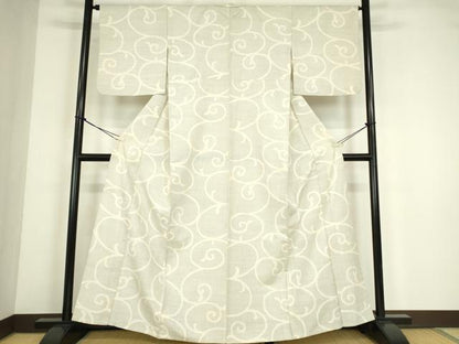 平和屋着物▽上質な紬　単衣　唐草文　正絹　逸品　DABE4462az
