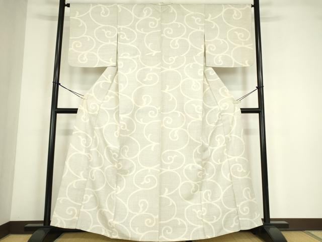 平和屋着物▽上質な紬　単衣　唐草文　正絹　逸品　DABE4462az