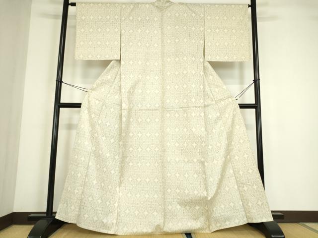 平和屋着物▽上質な紬　単衣　菱花文　正絹　逸品　DABE4463az