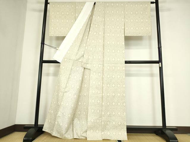 平和屋着物▽上質な紬　単衣　菱花文　正絹　逸品　DABE4463az