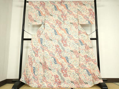平和屋着物▽上質な小紋　単衣　吉祥花文　正絹　逸品　DABE4464az