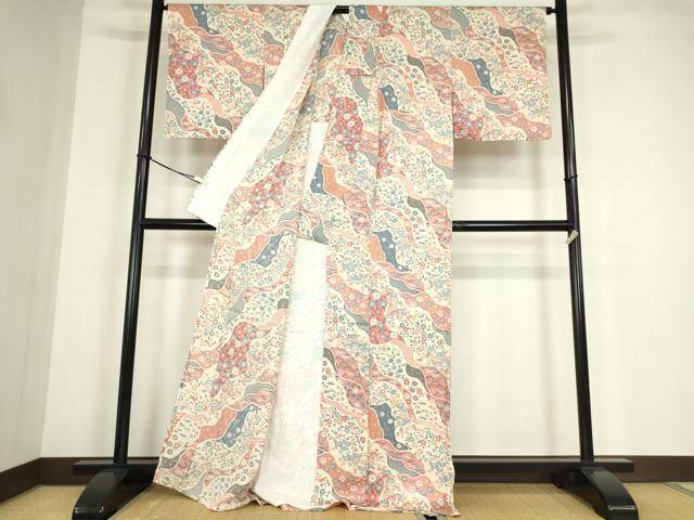 平和屋着物▽上質な小紋　単衣　吉祥花文　正絹　逸品　DABE4464az