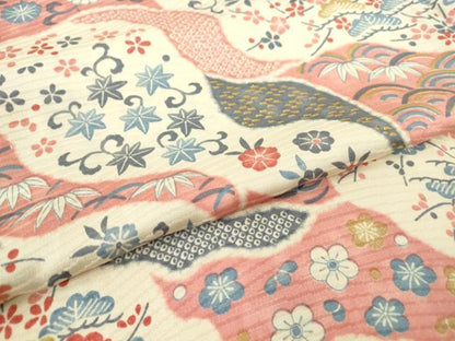 平和屋着物▽上質な小紋　単衣　吉祥花文　正絹　逸品　DABE4464az