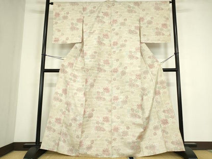 平和屋着物▽上質な紬　単衣　舞花文　正絹　逸品　DABE4469az