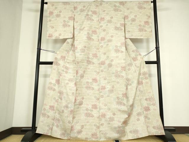平和屋着物▽上質な紬　単衣　舞花文　正絹　逸品　DABE4469az