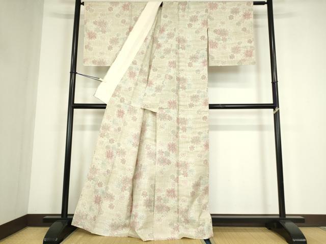平和屋着物▽上質な紬　単衣　舞花文　正絹　逸品　DABE4469az