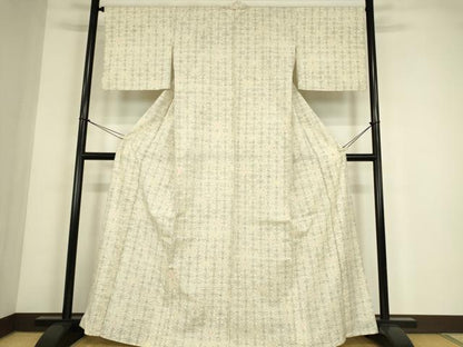 平和屋着物▽上質な紬　単衣　麻の葉文　正絹　逸品　DABE4472az