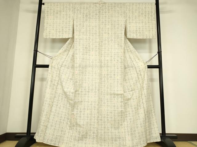 平和屋着物▽上質な紬　単衣　麻の葉文　正絹　逸品　DABE4472az