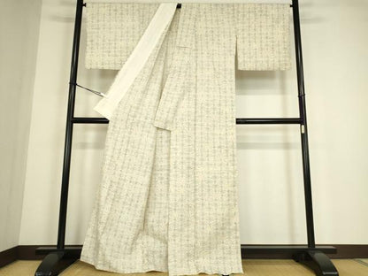 平和屋着物▽上質な紬　単衣　麻の葉文　正絹　逸品　DABE4472az