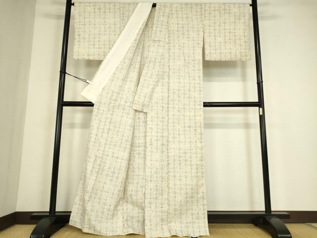 平和屋着物▽上質な紬　単衣　麻の葉文　正絹　逸品　DABE4472az