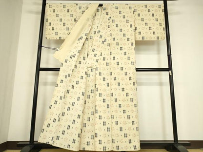 平和屋着物▽上質な紬　単衣　絣花文　正絹　逸品　DABE4473az