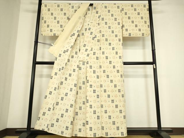 平和屋着物▽上質な紬　単衣　絣花文　正絹　逸品　DABE4473az