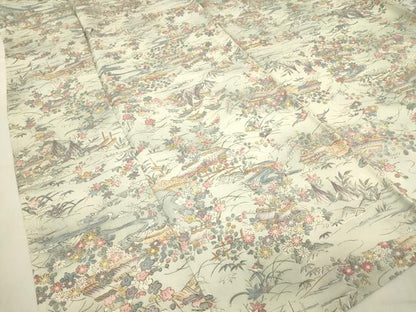 平和屋着物▽上質な小紋　単衣　茶屋辻風景花文　正絹　逸品　DABE4474az