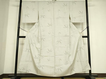 平和屋着物▽上質なお召　単衣　笹竹文　正絹　逸品　DABE4477az