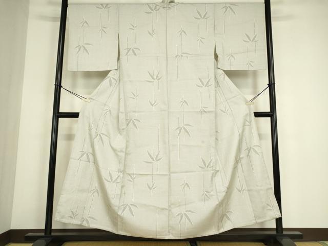 平和屋着物▽上質なお召　単衣　笹竹文　正絹　逸品　DABE4477az
