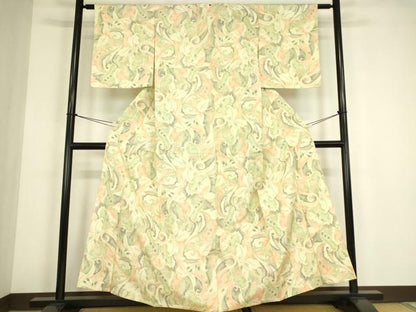 平和屋着物▽上質な紬　単衣　花尽くし　正絹　逸品　DABE4480az
