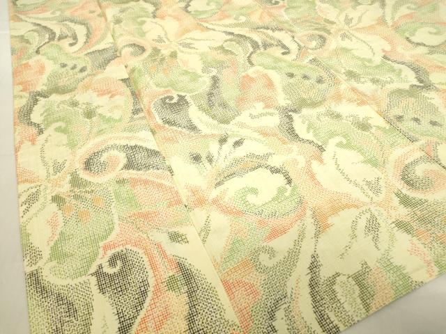 平和屋着物▽上質な紬　単衣　花尽くし　正絹　逸品　DABE4480az