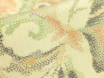 平和屋着物▽上質な紬　単衣　花尽くし　正絹　逸品　DABE4480az