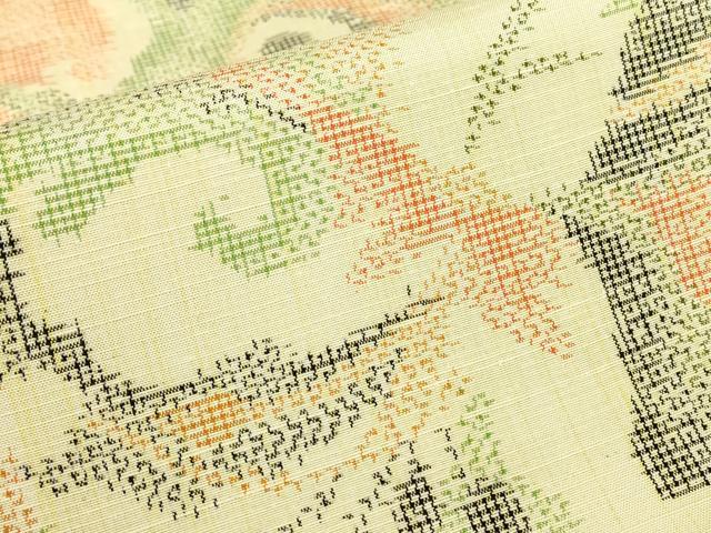 平和屋着物▽上質な紬　単衣　花尽くし　正絹　逸品　DABE4480az