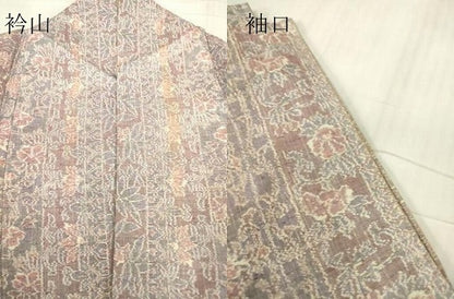 平和屋着物▽上質な紬　単衣　花間道　正絹　逸品　DABE4481az