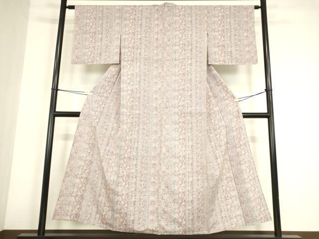 平和屋着物▽上質な紬　単衣　花間道　正絹　逸品　DABE4481az