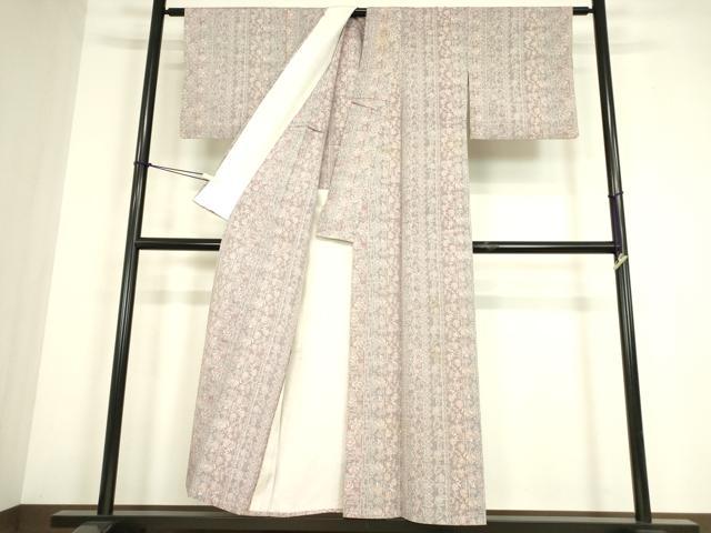 平和屋着物▽上質な紬　単衣　花間道　正絹　逸品　DABE4481az
