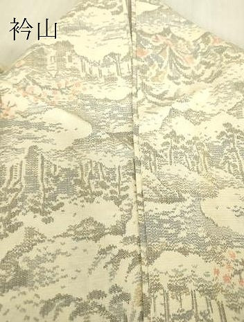 平和屋着物▽上質な紬　単衣　雲取風景文　正絹　逸品　DABE4483az