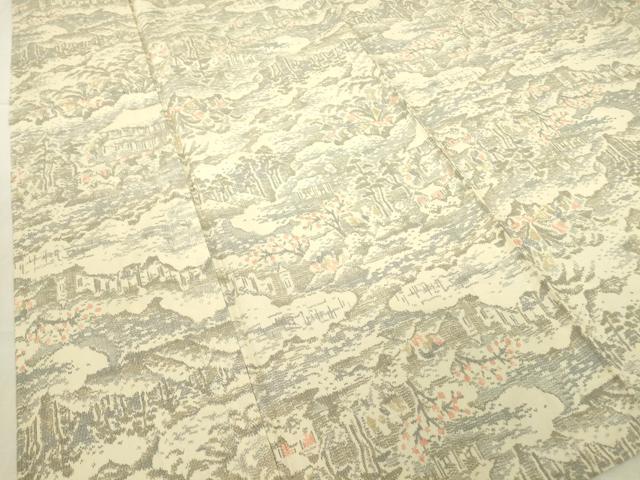 平和屋着物▽上質な紬　単衣　雲取風景文　正絹　逸品　DABE4483az