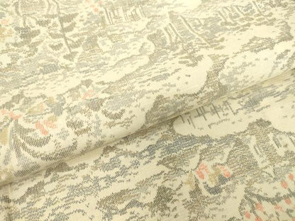 平和屋着物▽上質な紬　単衣　雲取風景文　正絹　逸品　DABE4483az