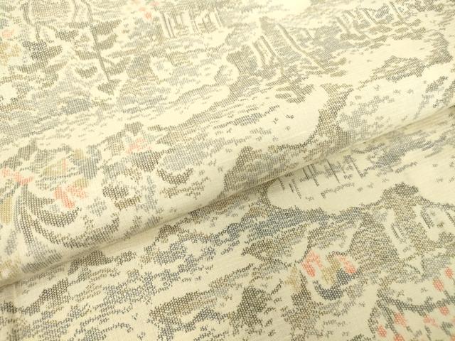 平和屋着物▽上質な紬　単衣　雲取風景文　正絹　逸品　DABE4483az