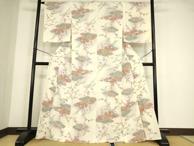 平和屋着物▽上質な小紋　単衣　雲取り花文　金彩　正絹　逸品　DABE4484az