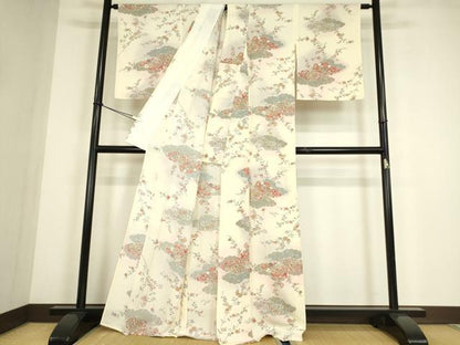 平和屋着物▽上質な小紋　単衣　雲取り花文　金彩　正絹　逸品　DABE4484az