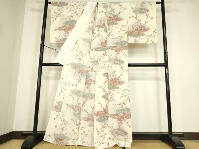 平和屋着物▽上質な小紋　単衣　雲取り花文　金彩　正絹　逸品　DABE4484az