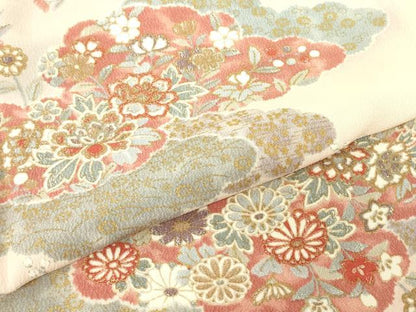 平和屋着物▽上質な小紋　単衣　雲取り花文　金彩　正絹　逸品　DABE4484az