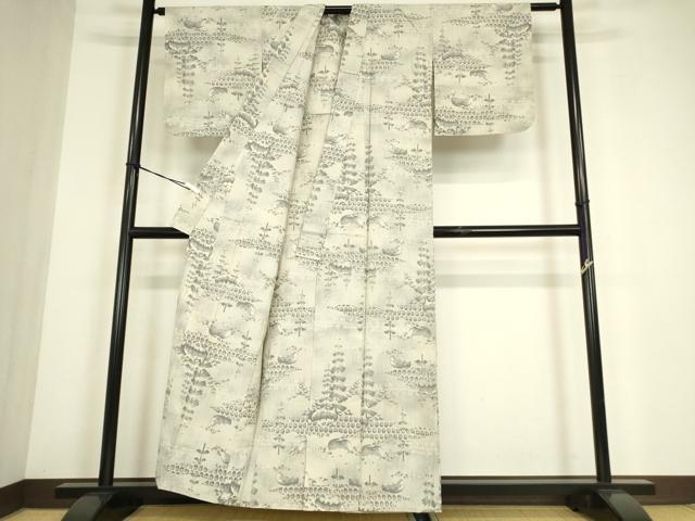 平和屋着物▽上質な紬　単衣　亀甲樹林文　正絹　逸品　DABE4485az