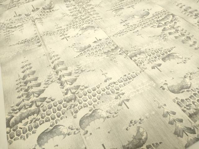 平和屋着物▽上質な紬　単衣　亀甲樹林文　正絹　逸品　DABE4485az