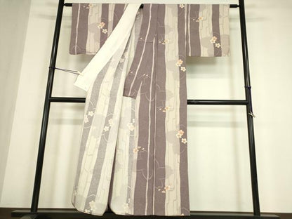 平和屋着物▽上質な小紋　単衣　舞桜文　正絹　逸品　DABE4488az