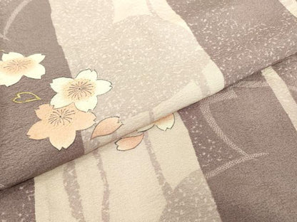 平和屋着物▽上質な小紋　単衣　舞桜文　正絹　逸品　DABE4488az