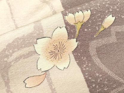 平和屋着物▽上質な小紋　単衣　舞桜文　正絹　逸品　DABE4488az