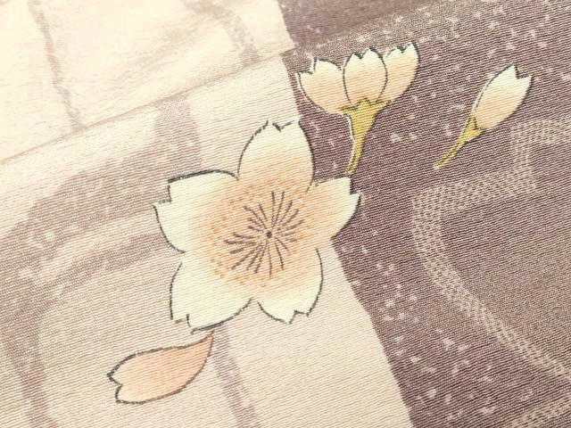 平和屋着物▽上質な小紋　単衣　舞桜文　正絹　逸品　DABE4488az