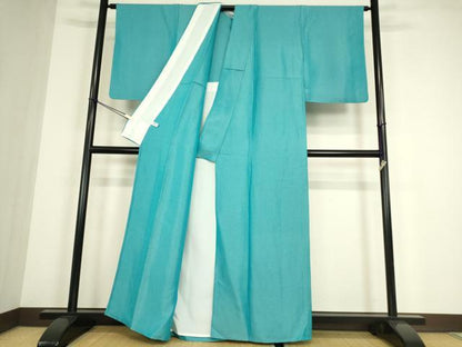 平和屋着物▽上質な色無地　単衣　金通し地　縹色　正絹　逸品　DABE4490az