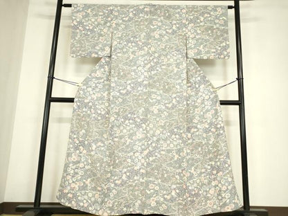 平和屋着物▽上質な小紋　単衣　吉祥花文　正絹　逸品　DABE4492az