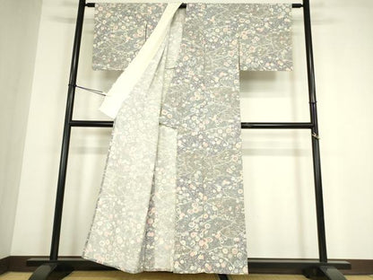 平和屋着物▽上質な小紋　単衣　吉祥花文　正絹　逸品　DABE4492az