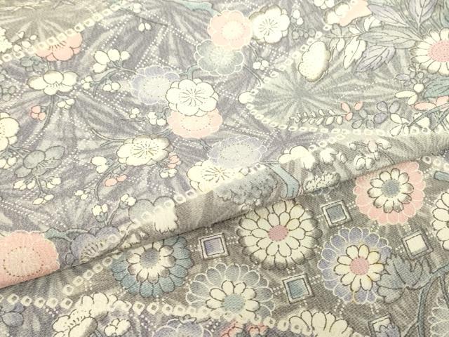 平和屋着物▽上質な小紋　単衣　吉祥花文　正絹　逸品　DABE4492az