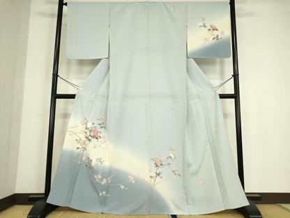 平和屋着物▽訪問着　単衣　友禅　作家物　枝花文　暈し染め　正絹　逸品　DABE4494az