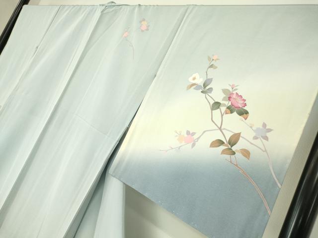 平和屋着物▽訪問着　単衣　友禅　作家物　枝花文　暈し染め　正絹　逸品　DABE4494az