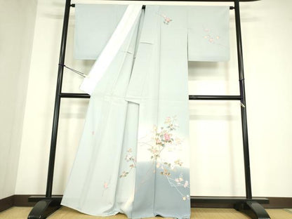 平和屋着物▽訪問着　単衣　友禅　作家物　枝花文　暈し染め　正絹　逸品　DABE4494az