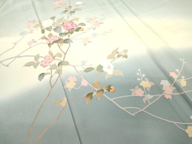 平和屋着物▽訪問着　単衣　友禅　作家物　枝花文　暈し染め　正絹　逸品　DABE4494az