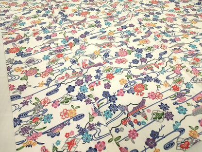 平和屋着物▽上質な小紋　単衣　型染め　風景花文　正絹　逸品　DABE4497az